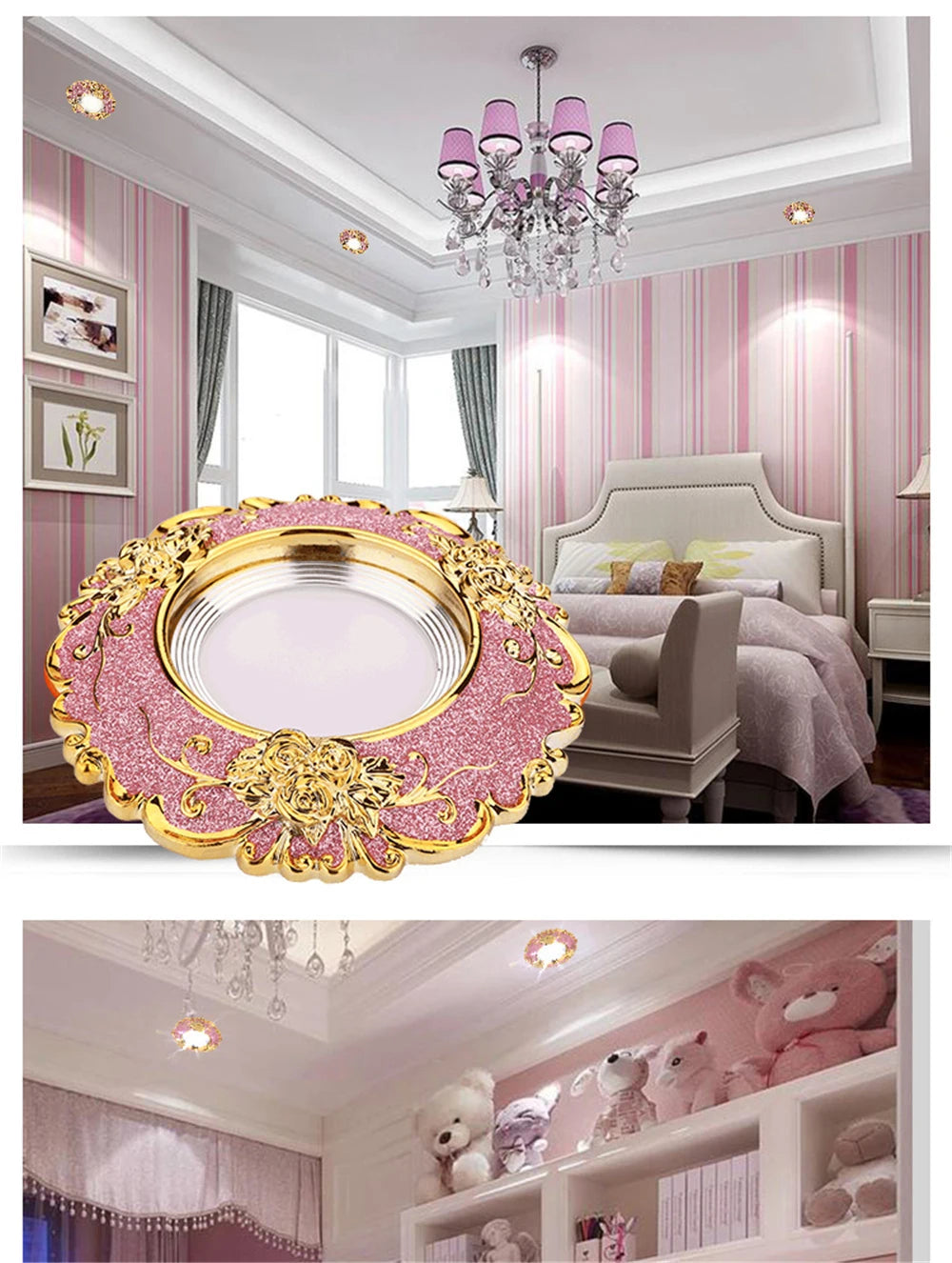 European Pink Resin Golden Lace Led Ceiling Lamp 5W 7W Indoor Home Decor Living Room Aisle Girls Recessed Spotlights 110V 220V