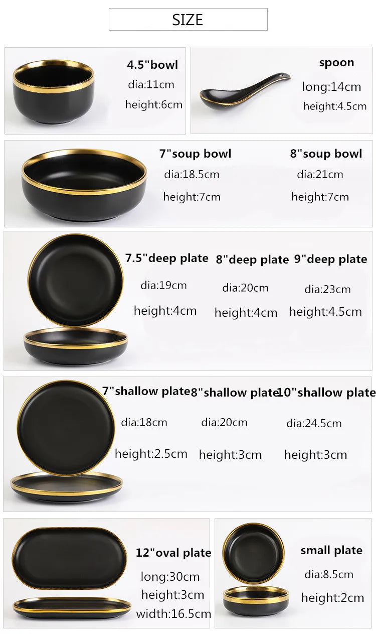 Black Porcelain Dinner Plates and Cutlery Set