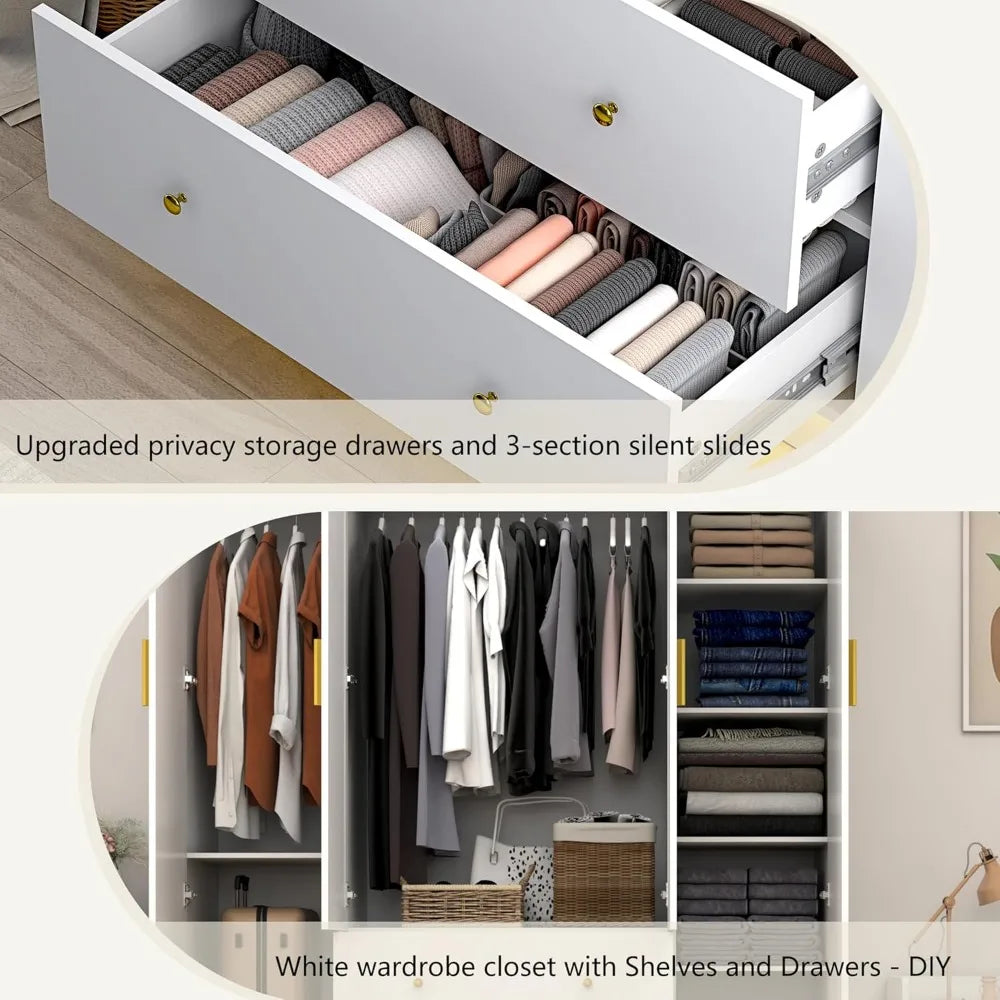 Modern Wooden Armoire Wardrobe Closet with Mirrors and LED LightsWardrobe