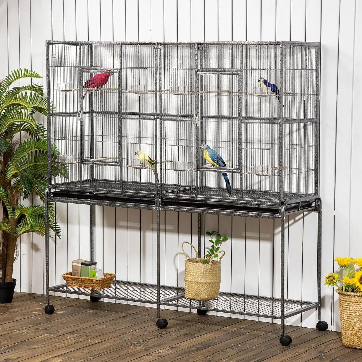 65" Double Rolling Metal Bird Cage Detachable Rolling Stand