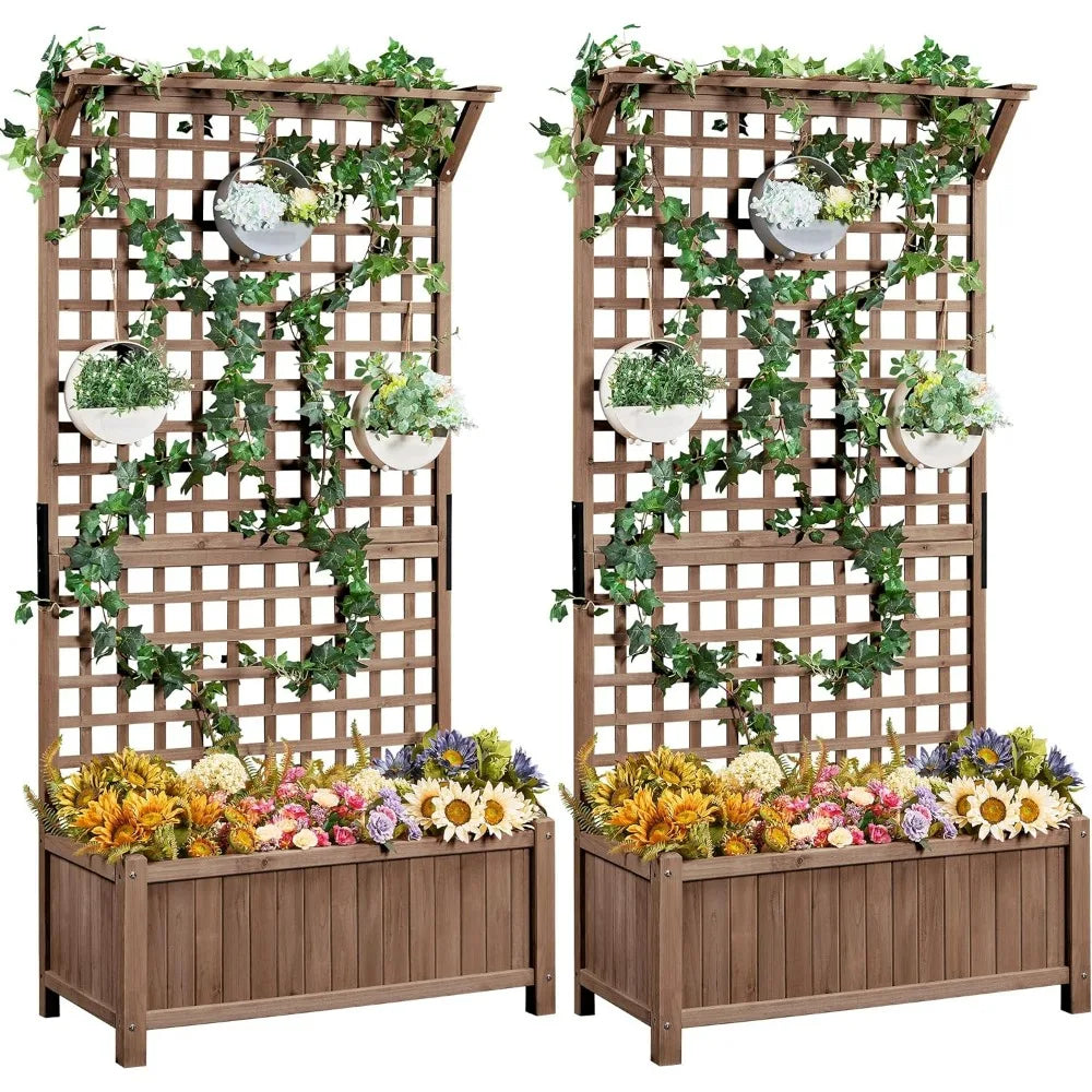 72″ H Garden Planter With Trellis For Vine Climbing Horticultural Plants Garden Box W/Drainage Holes Garden Planter Box