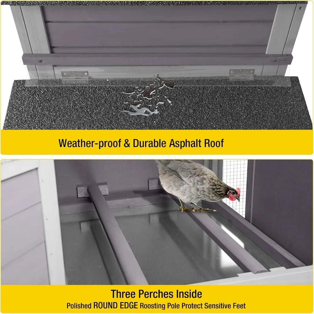 Chicken Coop Expandable Mobile Chicken House for Outdoor with Wheels, Leakproof Pull-on Tray and UV-Resistant Roof Panel