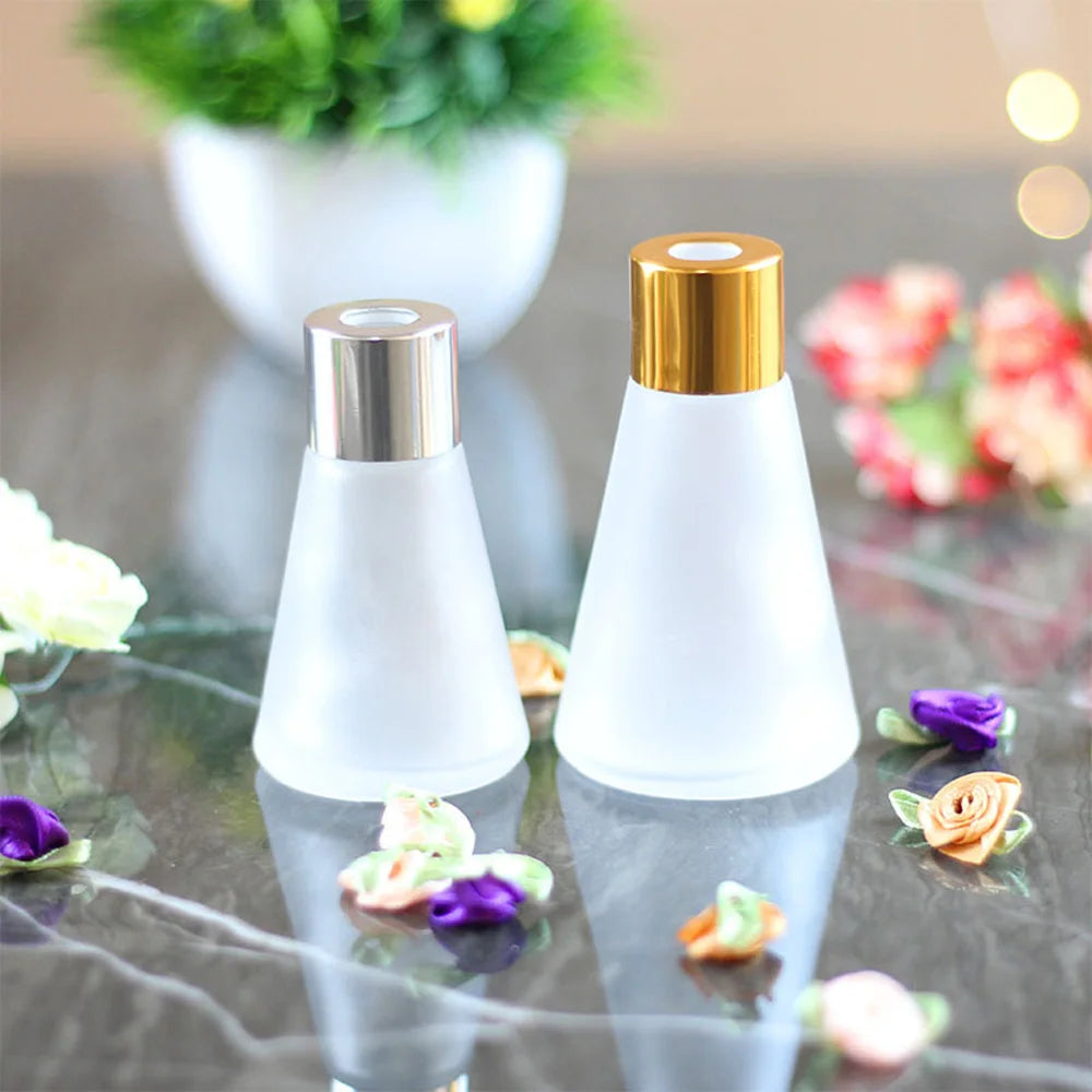 Empty Cone Shape Fragrance Frosting Glass  Diffuser Bottle Lids