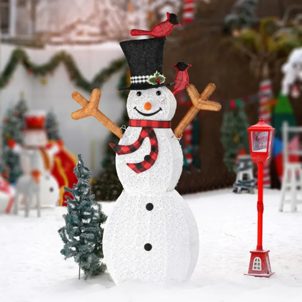 Lighted Snowman Christmas Yard Decorations, Pre-lit Snowman and Birds with 170 LED White Lights and Stakes for Xmas Outdoor