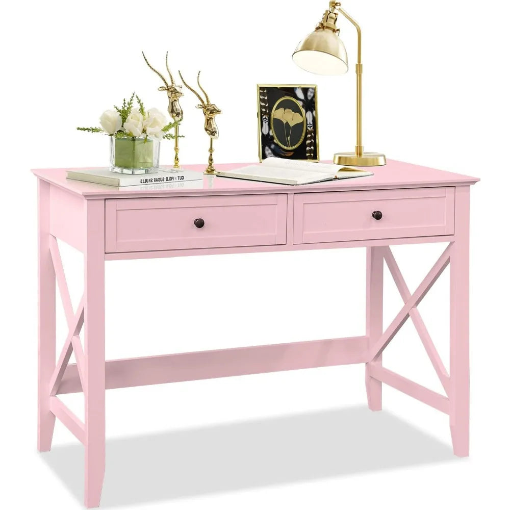 Writing Computer Desk with Drawers, Pink Vanity Table