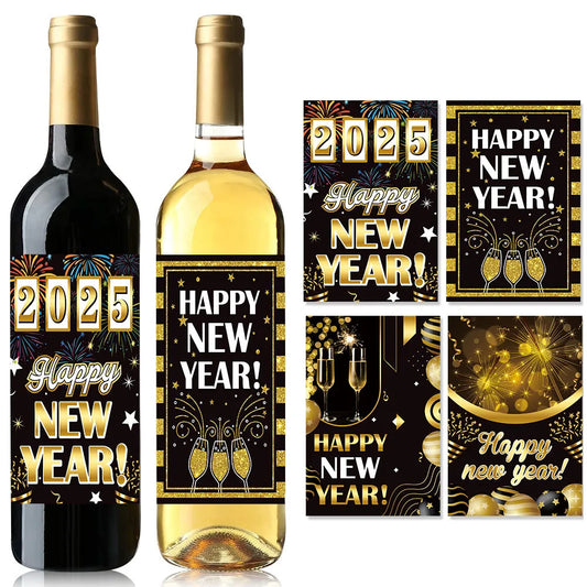 8/16/32pcs Bar Beverage Bottle Label 2025 Happy New Year Party Decors