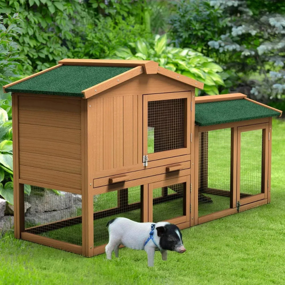 Large Chicken Coop, 58‘’ Wooden Hen House Outdoor Backyard Garden Bunny Rabbit Hutch with Ventilation Door, Removable Tray