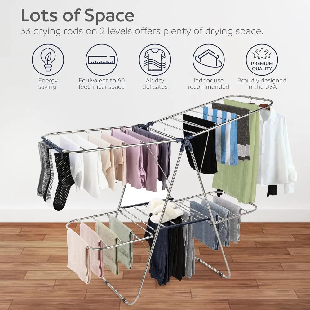 Foldable - 2 Level Stainless Steel Laundry Drying Rack