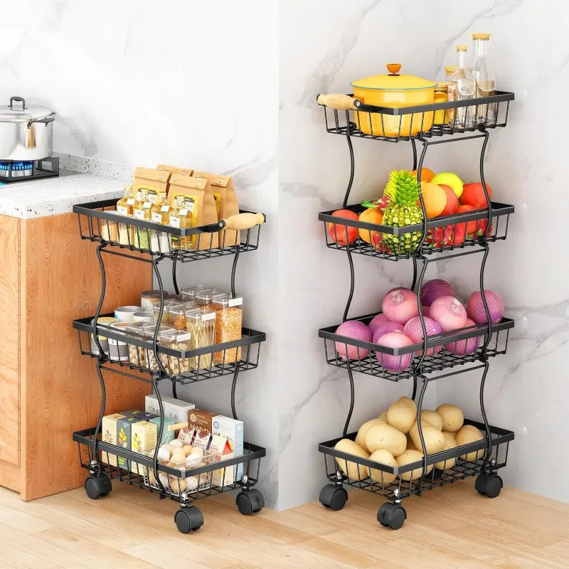 Stackable Fruit and Vegetable Wire Basket with Wheels