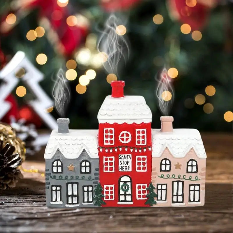 Christmas House Incense Burner Log Cabin Chimney