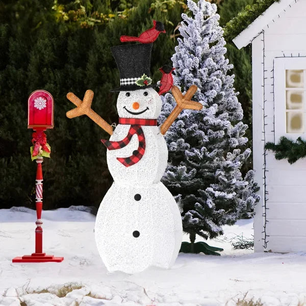 Lighted Snowman Christmas Yard Decorations, Pre-lit Snowman and Birds with 170 LED White Lights and Stakes for Xmas Outdoor