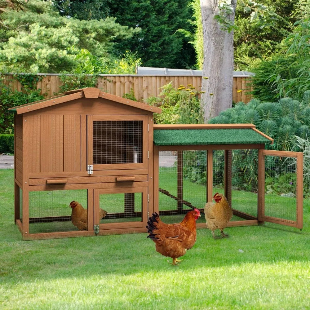 Large Chicken Coop, 58‘’ Wooden Hen House Outdoor Backyard Garden Bunny Rabbit Hutch with Ventilation Door, Removable Tray