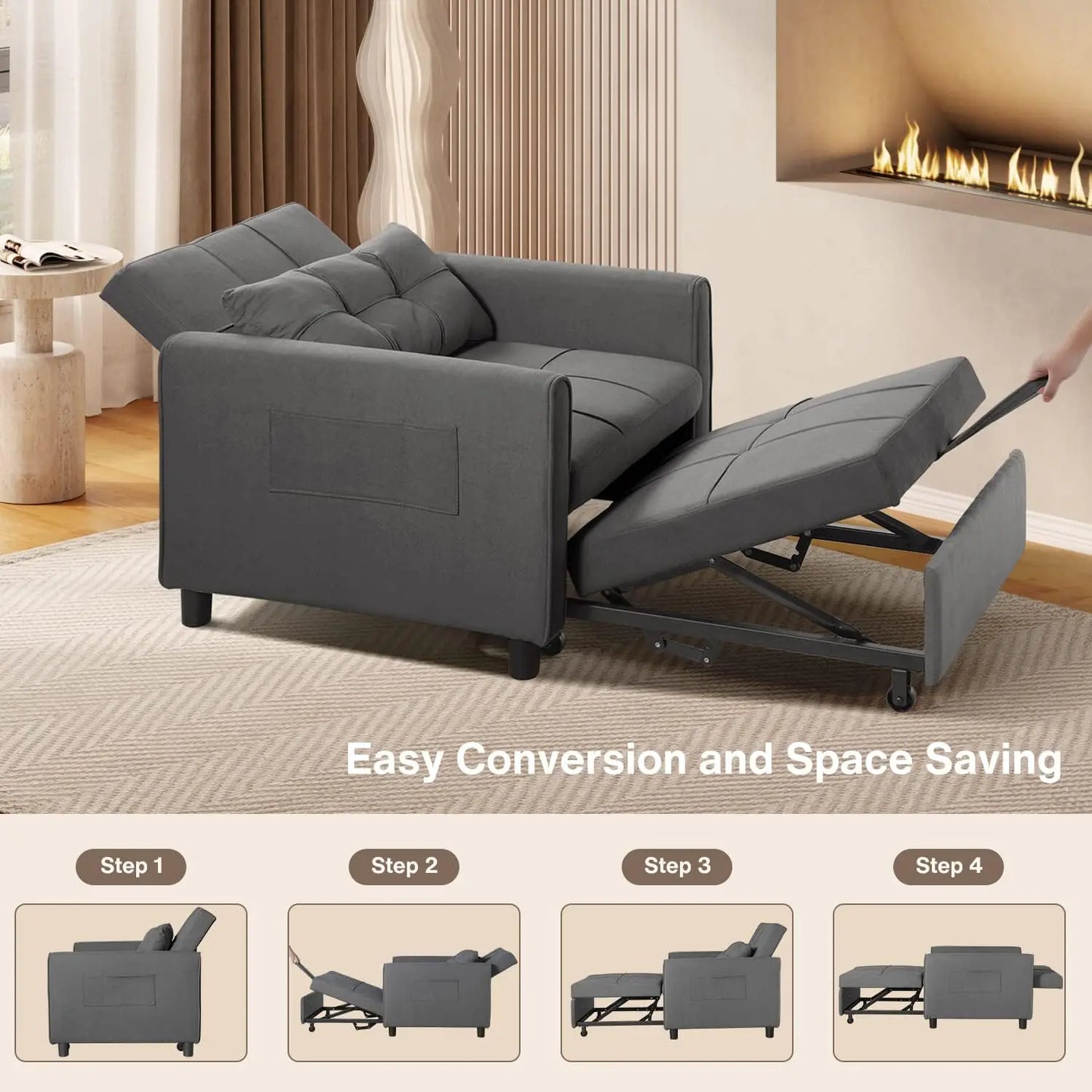 Convertible Futon 3-in-1 Multi-Functional Sleeper Chair Bed