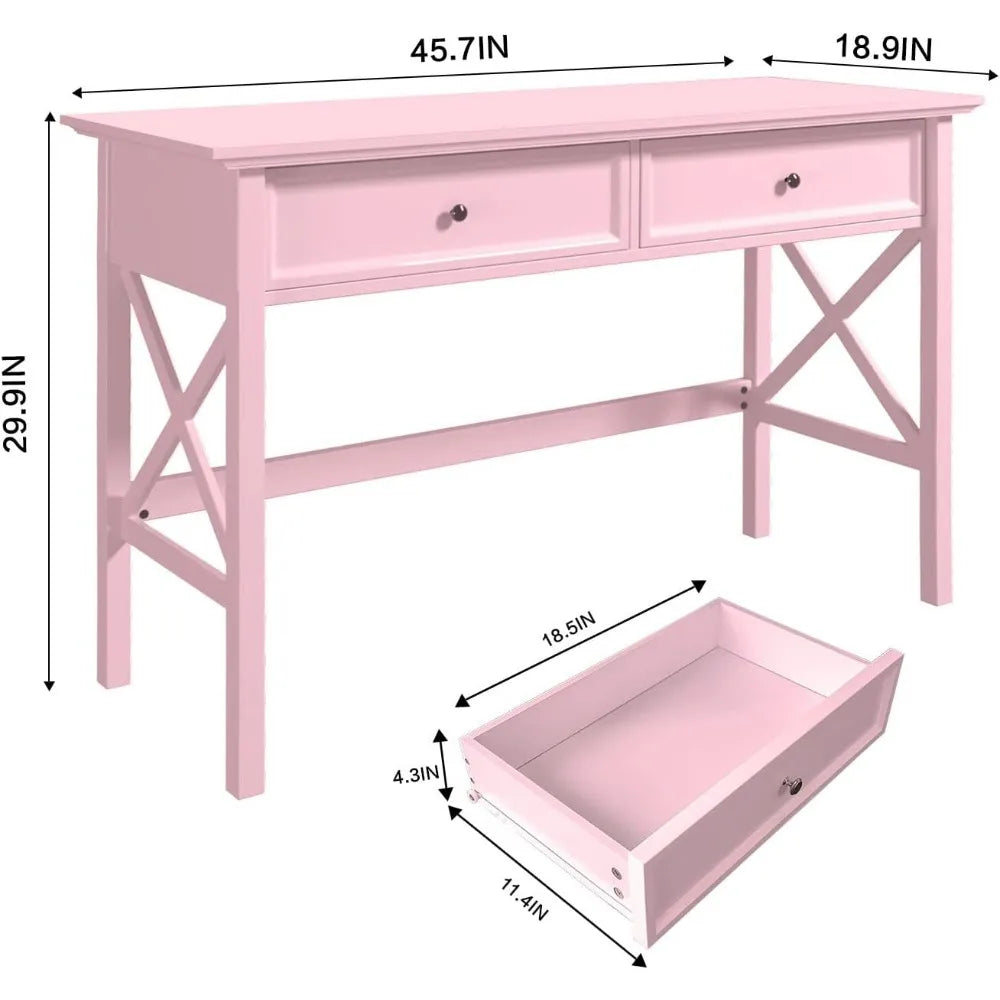 Writing Computer Desk with Drawers, Pink Vanity Table