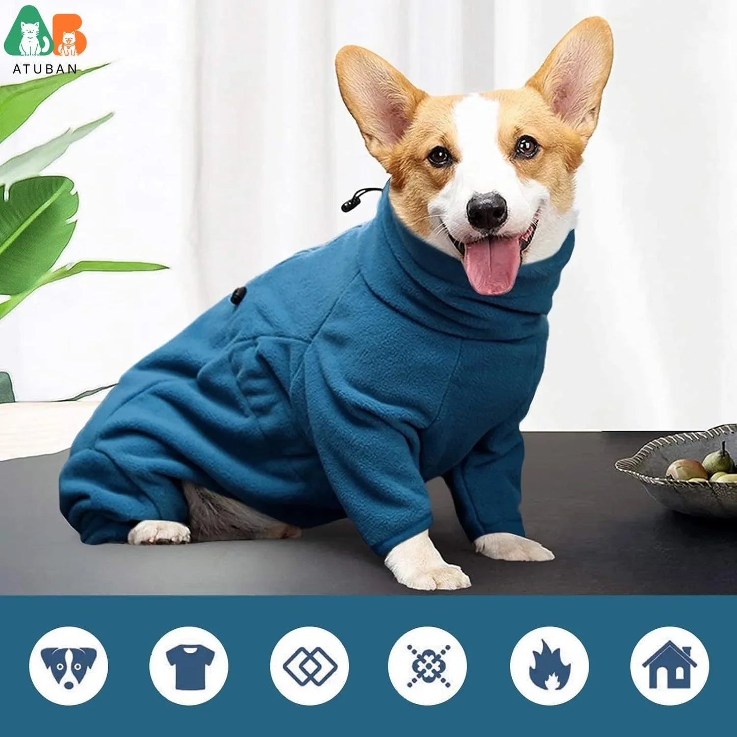 ATUBAN Dog Winter Coat Soft Fleece Pullover Pajamas, Pet Windproof Warm Cold Weather Jacket Vest Cozy Jumpsuit Apparel Clothes