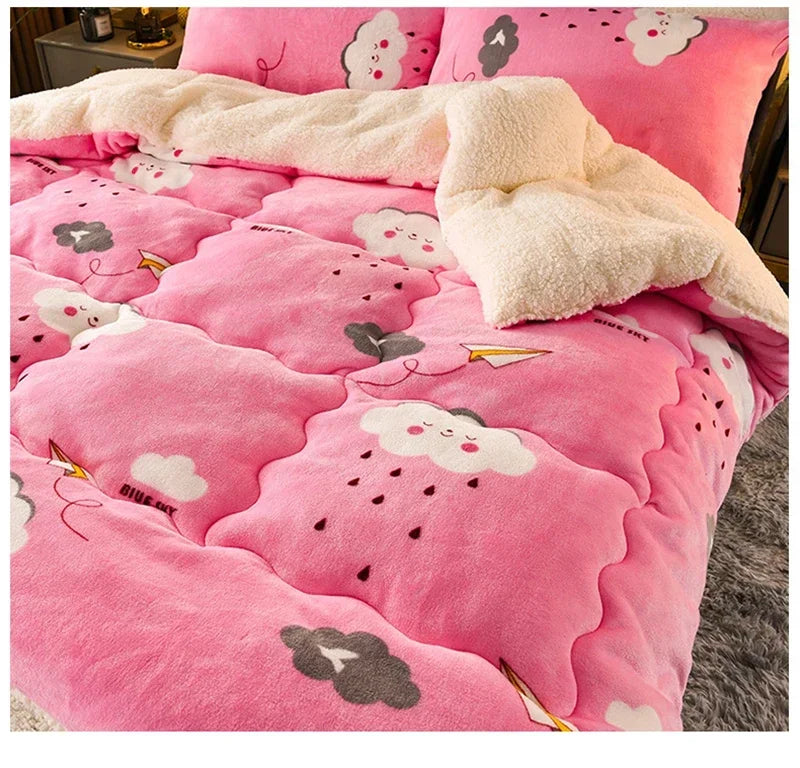 Super Thick Warm Blankets Soft Fluffy Comforter Quilt