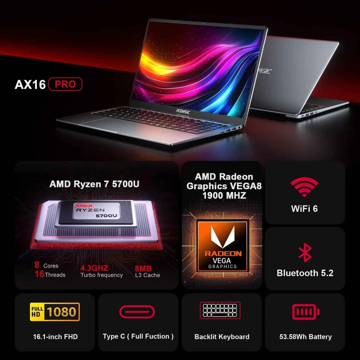 ACEMAGIC AX16Pro Gaming Laptop 16.1" Windows 11