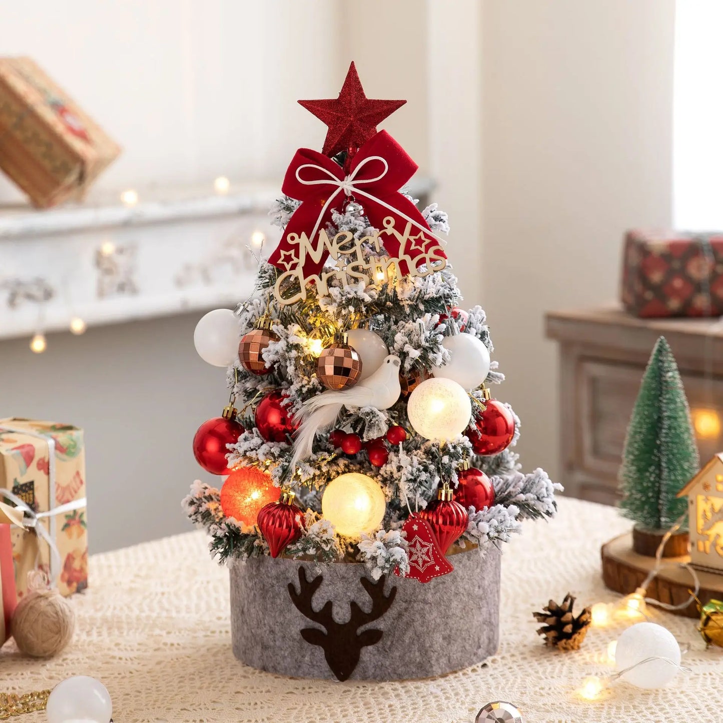 Mini Christmas Tree With Lights Desktop Decorations