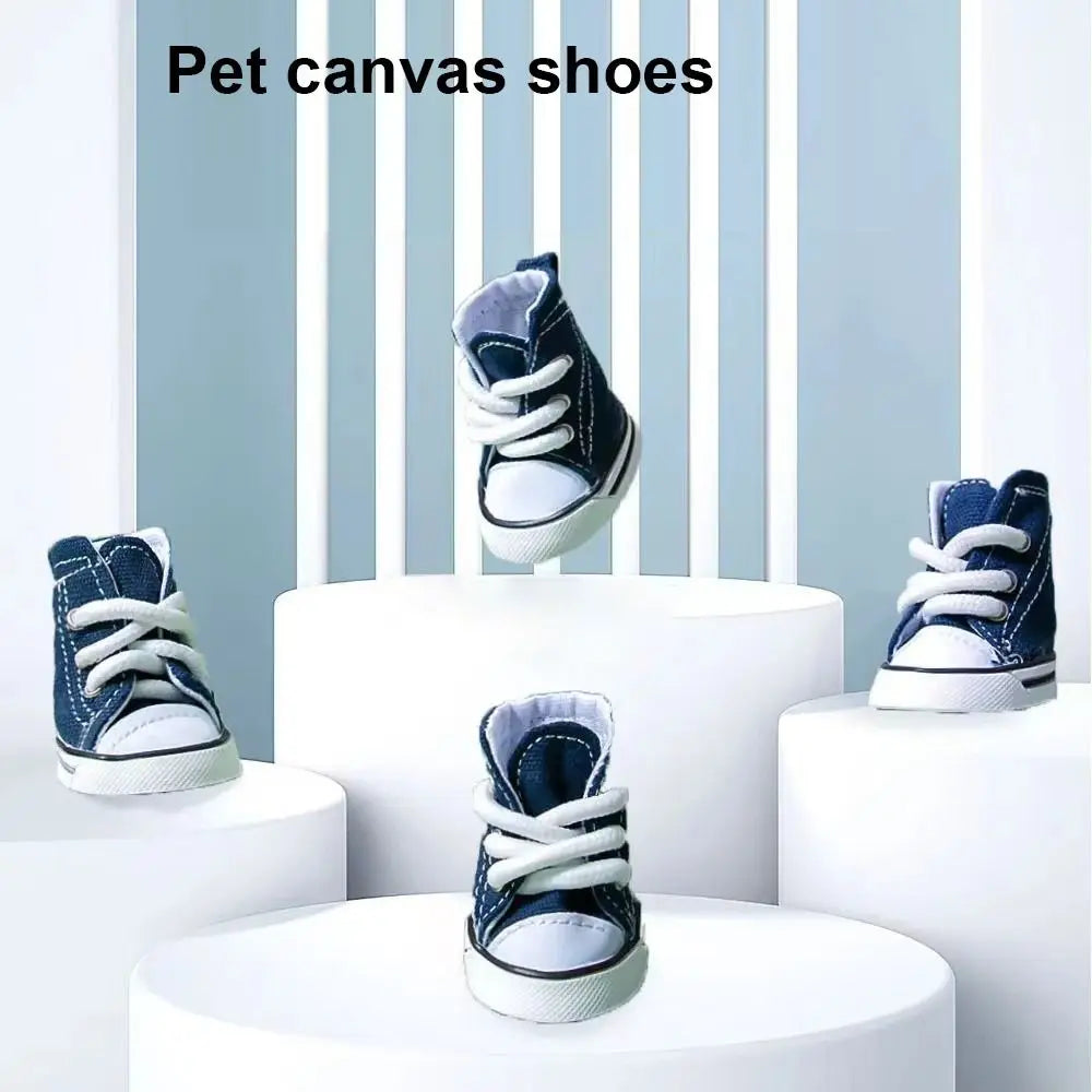 4PCS/Set Anti-skidding Denim Canvas Dog Shoes Pet Shoes