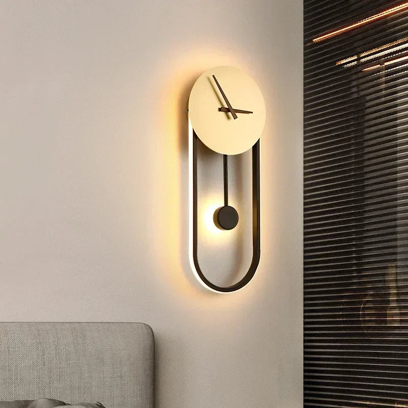 Modern LED Clock Wall Lamp for Bedroom Living Dining Room Aisle Porch