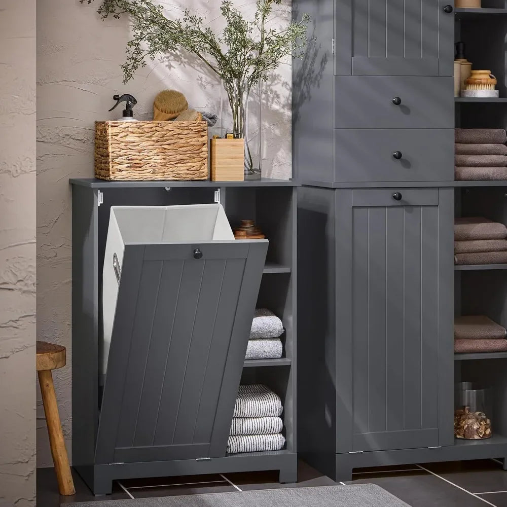 Tilt-Out Laundry Hamper, Bathroom Storage Cabinet with Drawer