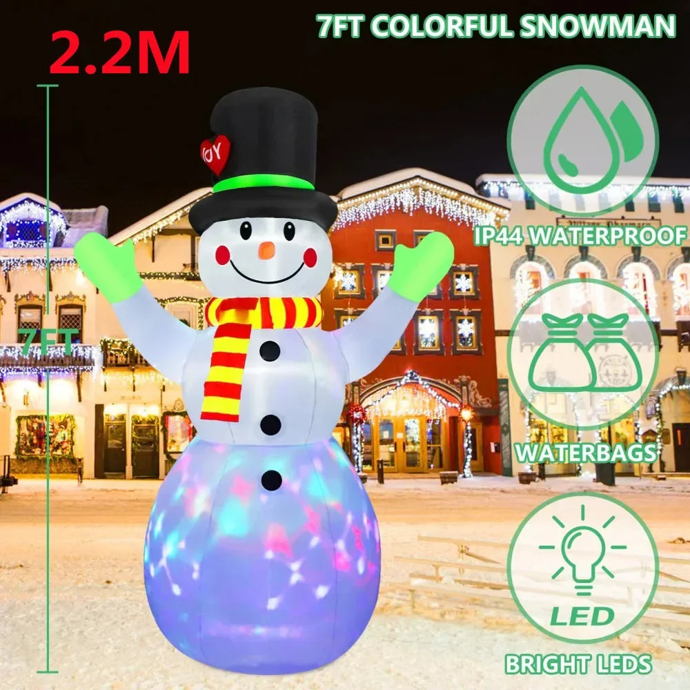 2.2M/7FT Christmas Inflatables Green Gloves Snowman Outdoor Model Built-in Rotating LED Lights Indoor Outdoor Xmas Decorations