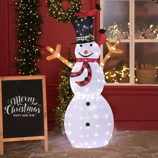 Lighted Snowman Christmas Yard Decorations, Pre-lit Snowman and Birds with 170 LED White Lights and Stakes for Xmas Outdoor