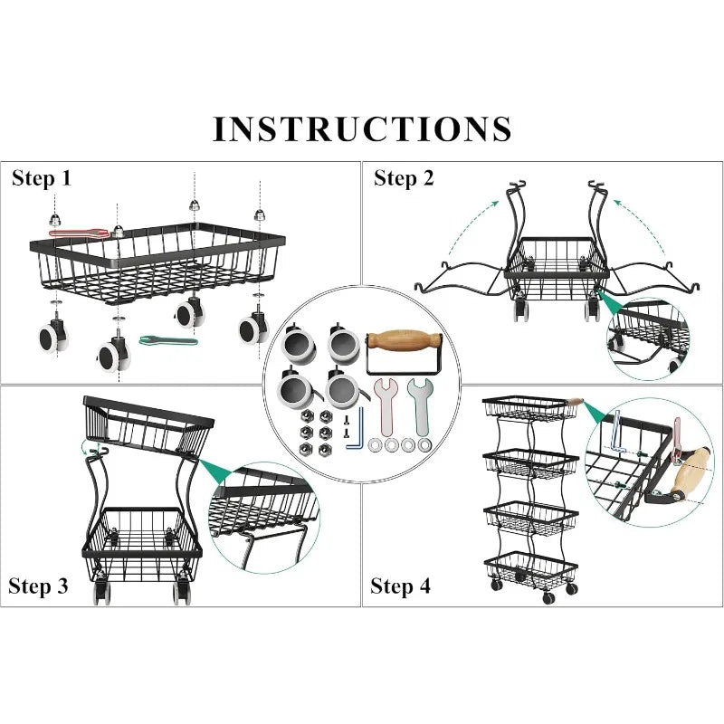 Stackable Fruit and Vegetable Wire Basket with Wheels