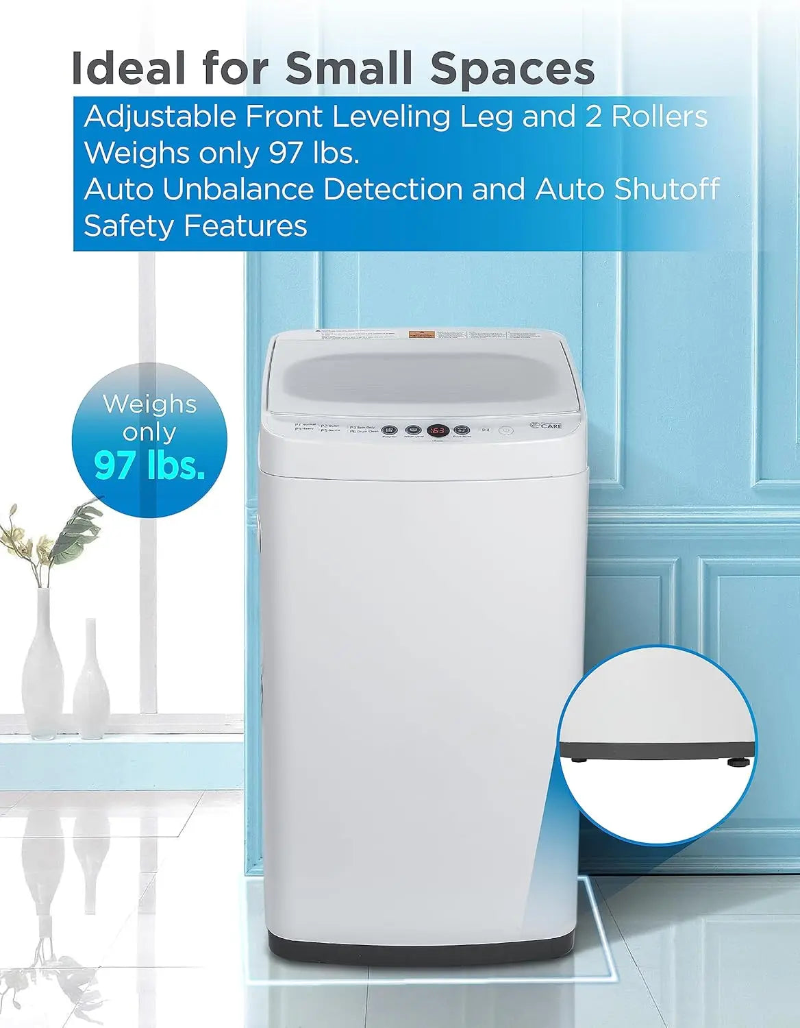 0.9 Cu. Ft. Portable Washing Machine with 6 Wash Cycles Featuring 3 Water Levels