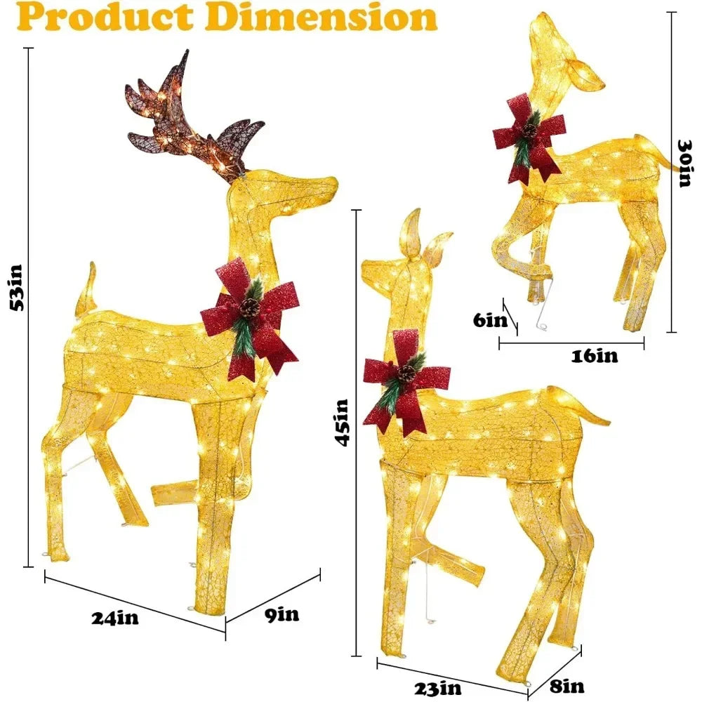 Lighted  Gold Reindeer Family Outdoor Christmas Decorations