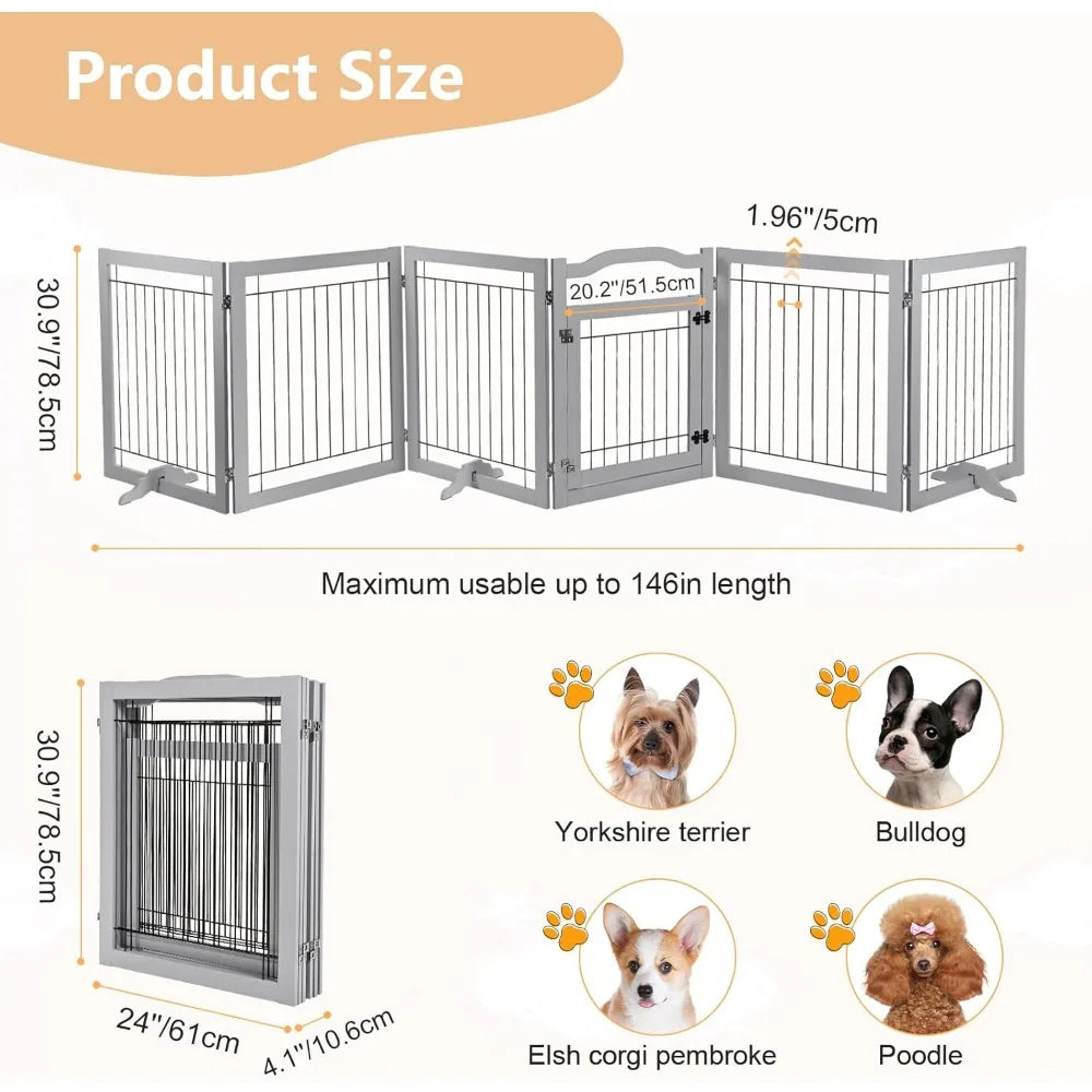 Freestanding Dog Gate  Extra Wide Wooden Indoor Pet Gate