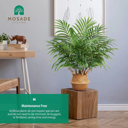 Fake Potted Areca Palm Plant with Handmade Seagrass Basket