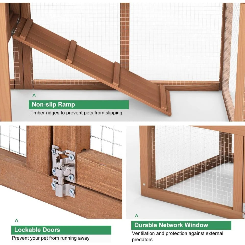 Large Chicken Coop, 58‘’ Wooden Hen House Outdoor Backyard Garden Bunny Rabbit Hutch with Ventilation Door, Removable Tray