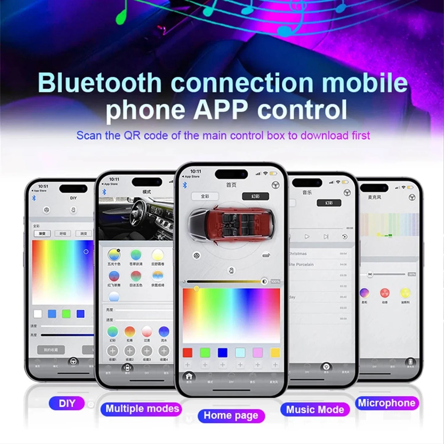 Car Ambient Acrylic Lamp Strips App Remote Control