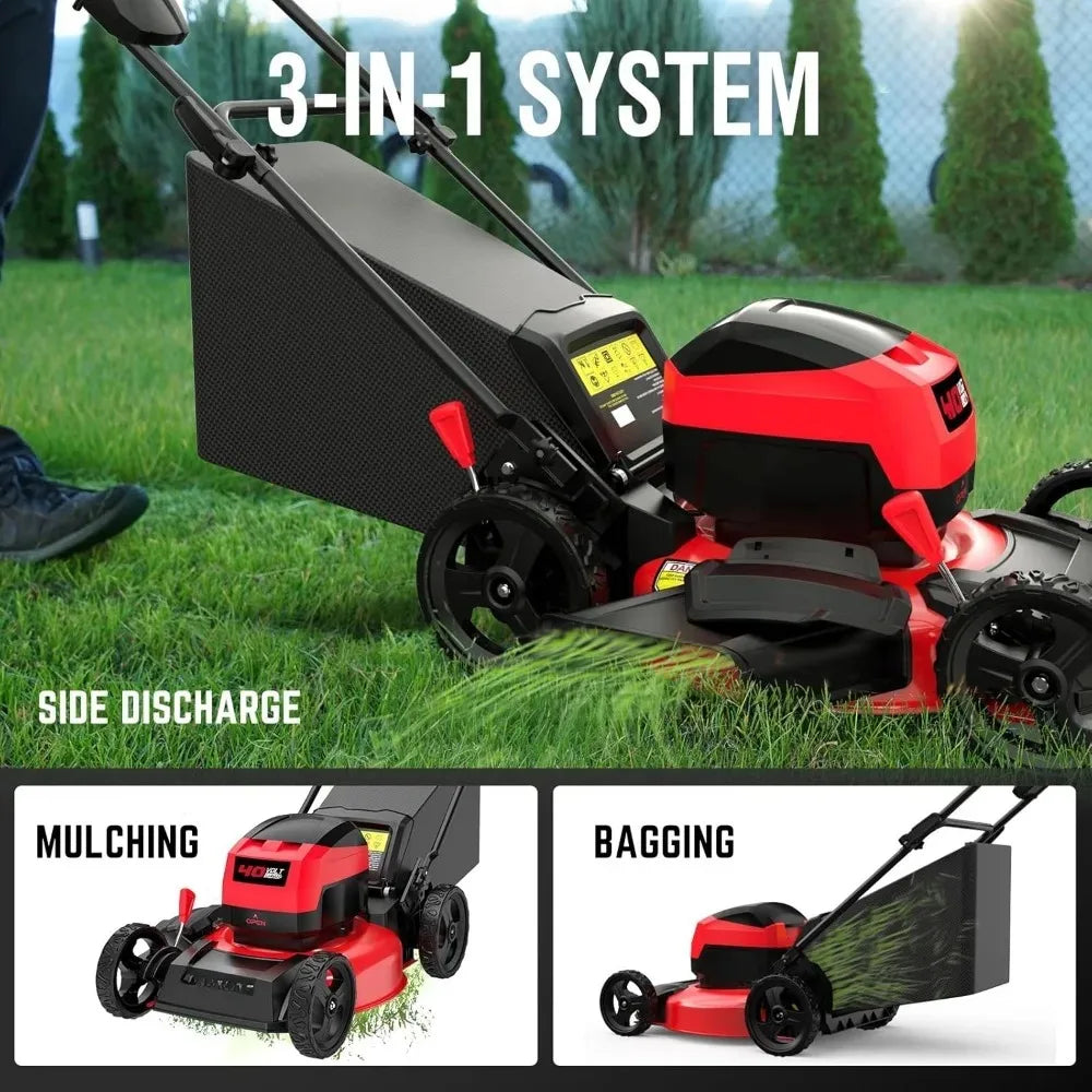 Cordless Lawn Mower,  40V 17" 3-in-1 Brushless Push LawnMower with 2 X 4.0Ah Battery & Charge,Gas Lawn Mower