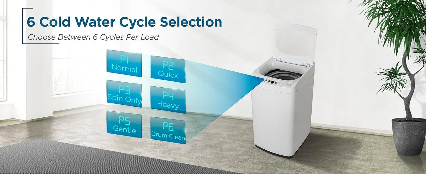 0.9 Cu. Ft. Portable Washing Machine with 6 Wash Cycles Featuring 3 Water Levels