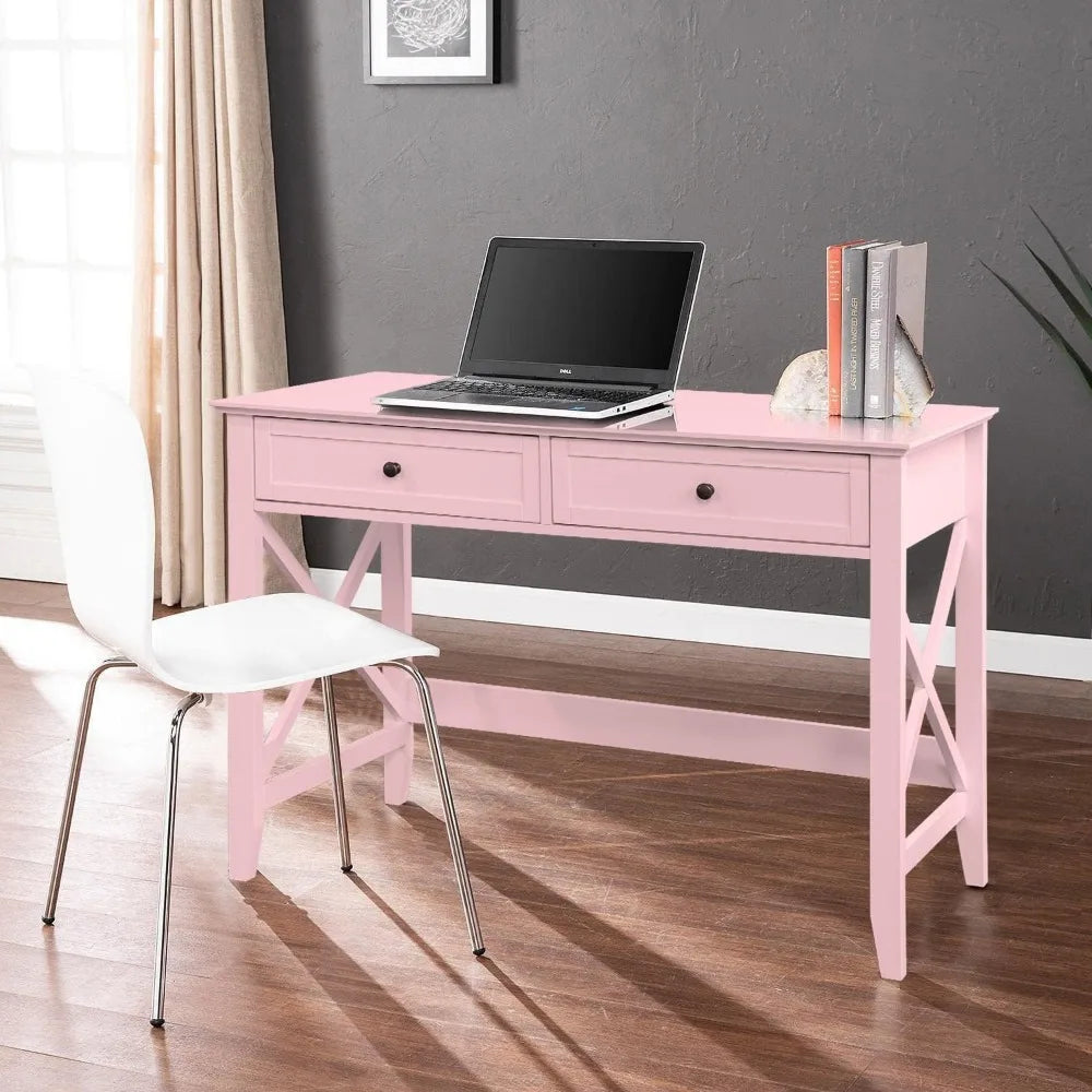 Writing Computer Desk with Drawers, Pink Vanity Table