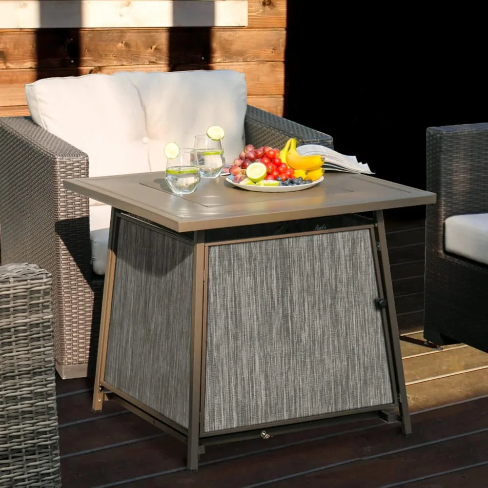 28 Inch Fire Pit Table with Lava Rock and Tabletop Lid