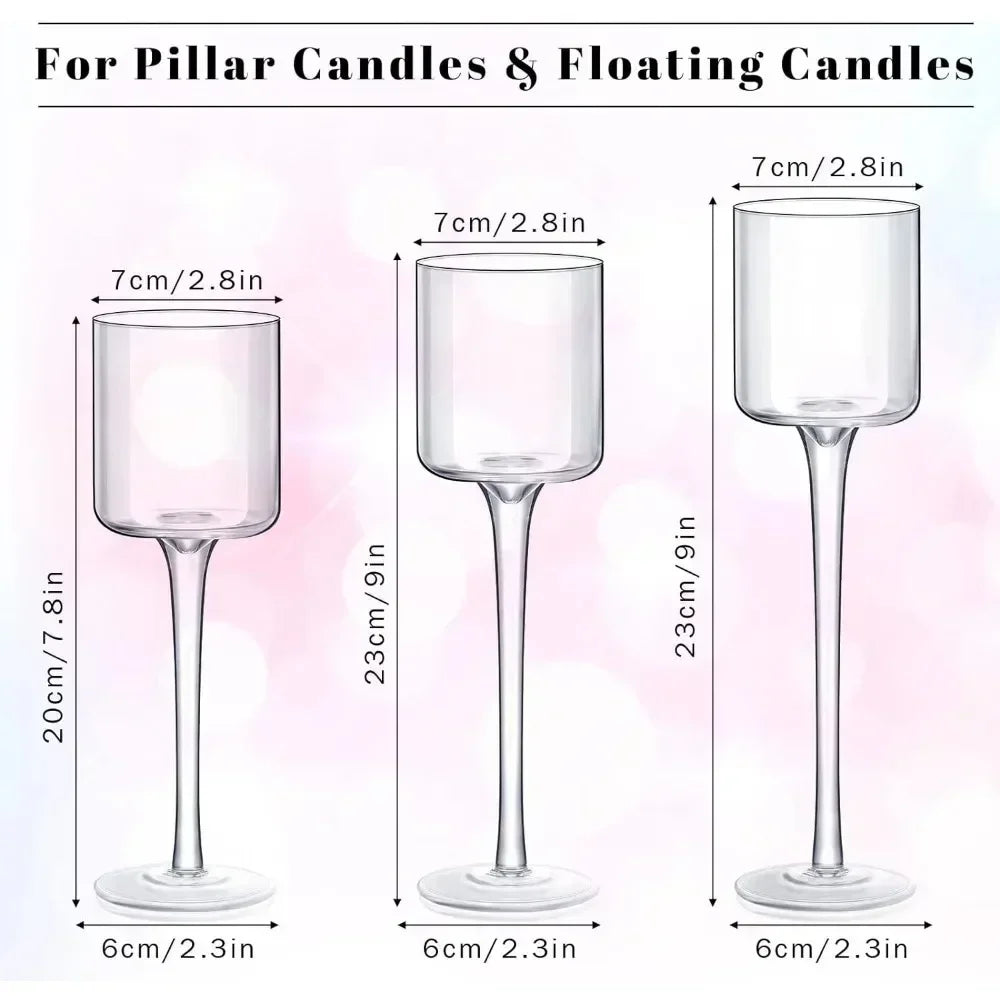 12 Pcs Glass Candle Holder Tall Long Stem