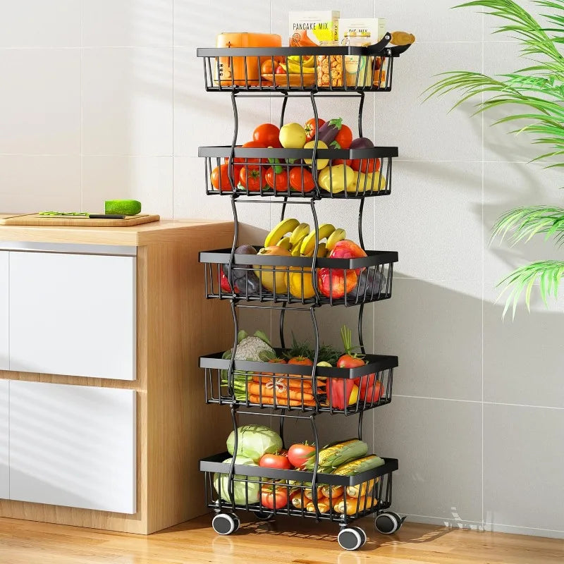 Stackable Fruit and Vegetable Wire Basket with Wheels