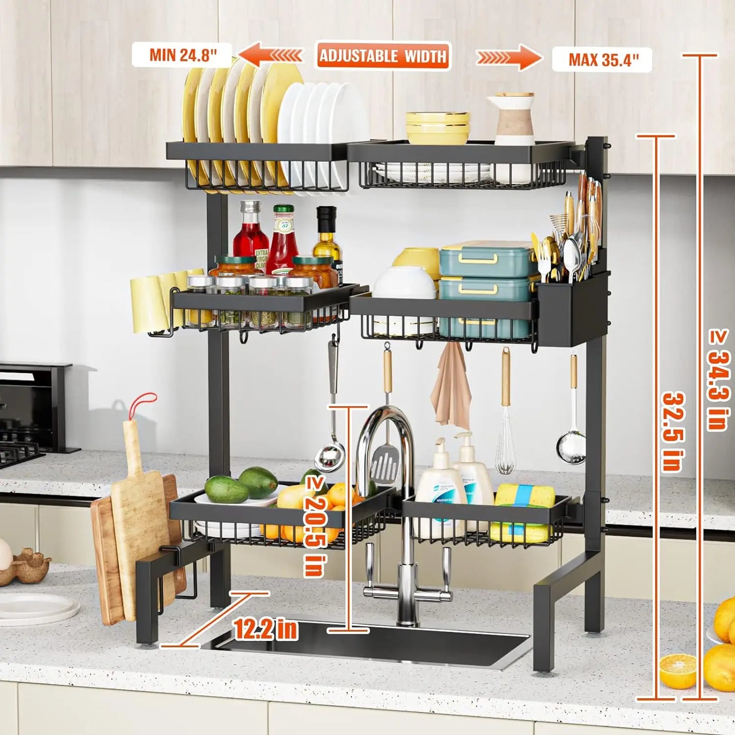 Over Sink Adjustable Dish Drying Rack