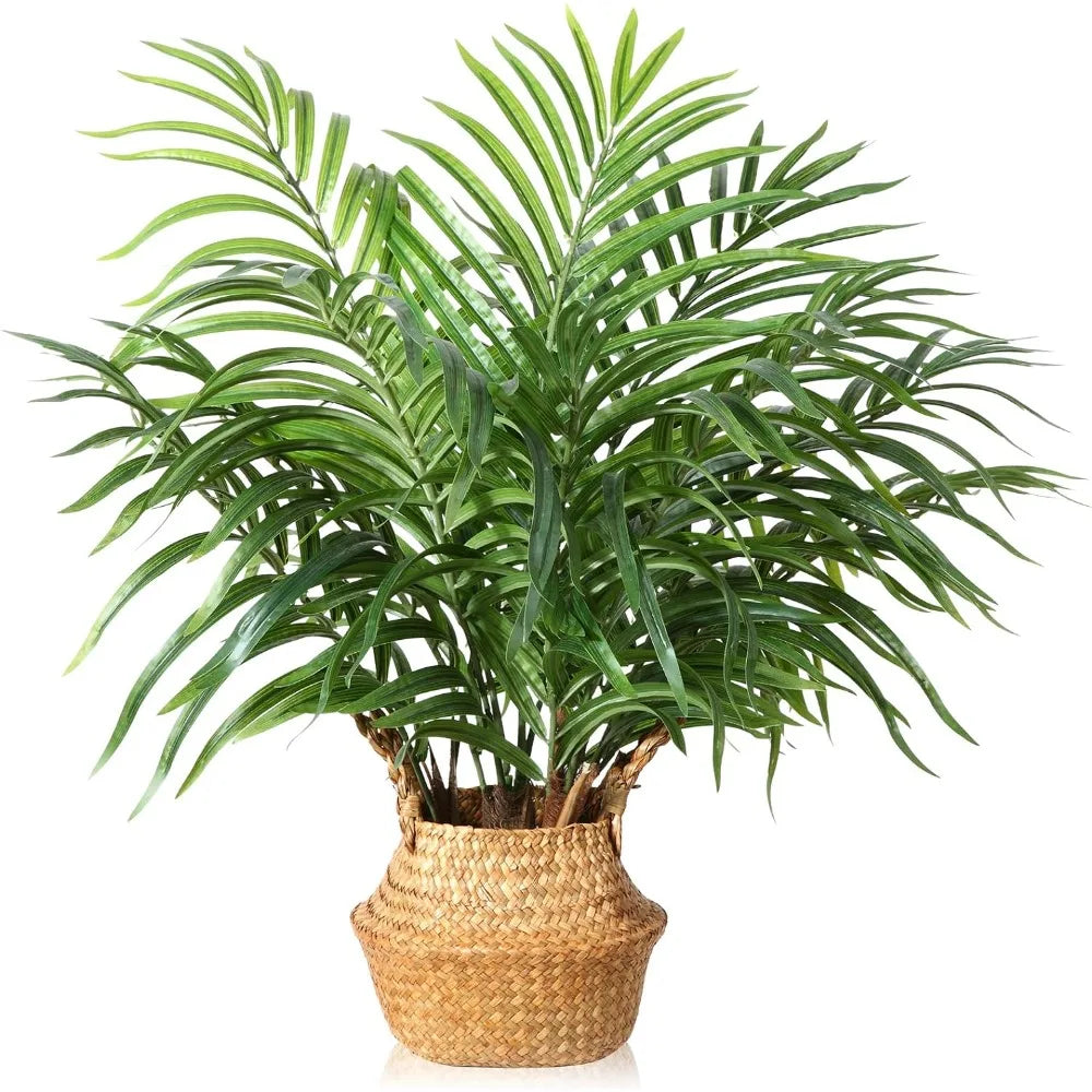 Fake Potted Areca Palm Plant with Handmade Seagrass Basket