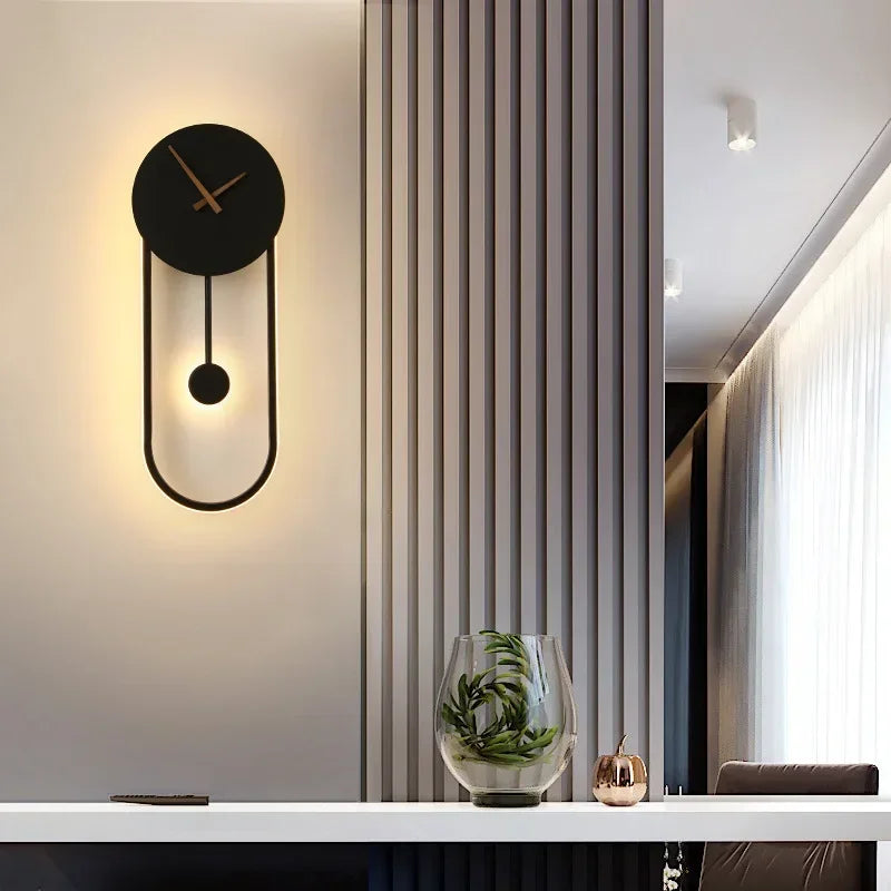 Modern LED Clock Wall Lamp for Bedroom Living Dining Room Aisle Porch