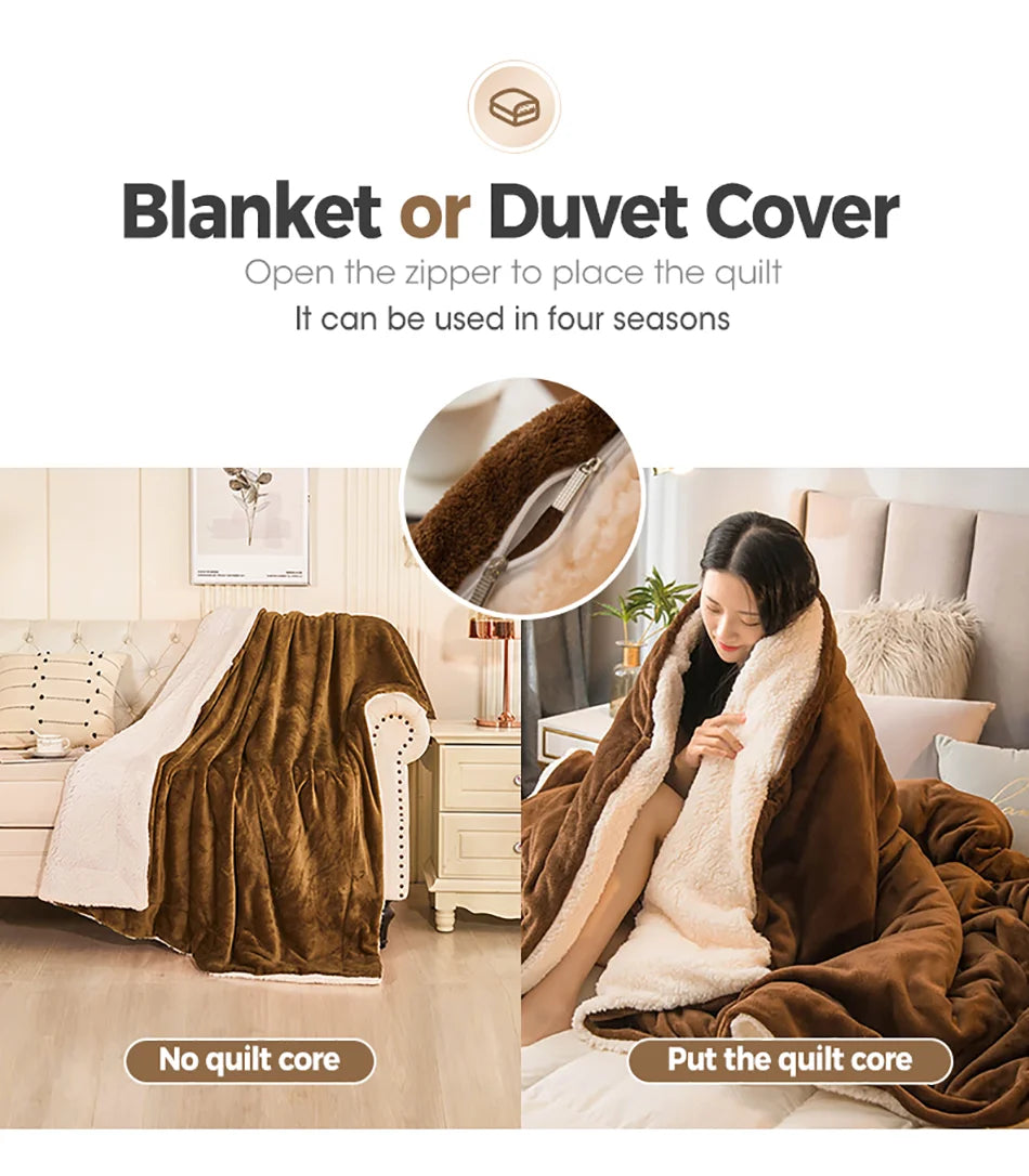 Wool Throw Blanket Keep Warm Winter Bed Blankets Double Sided Queen Duvet Cover Camping Double Bed Cover Bedspread on the bed