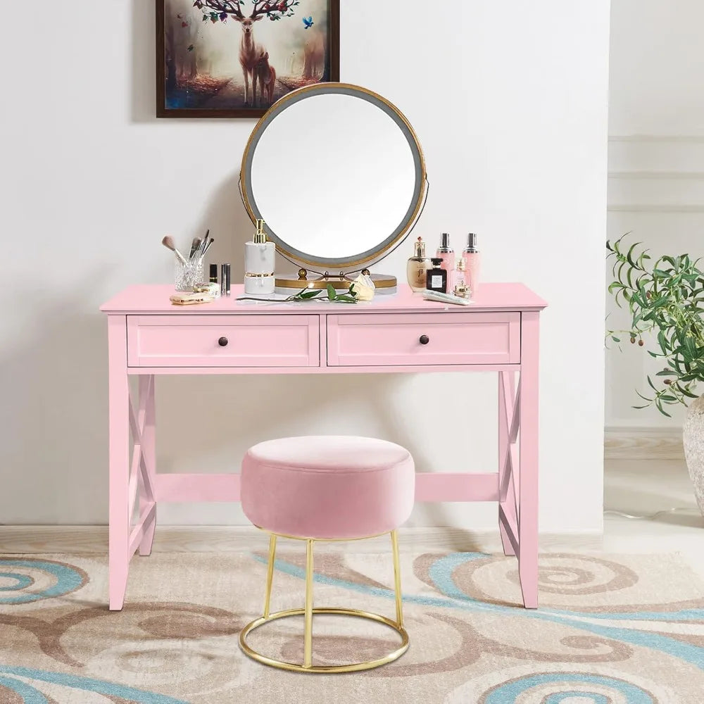 Writing Computer Desk with Drawers, Pink Vanity Table