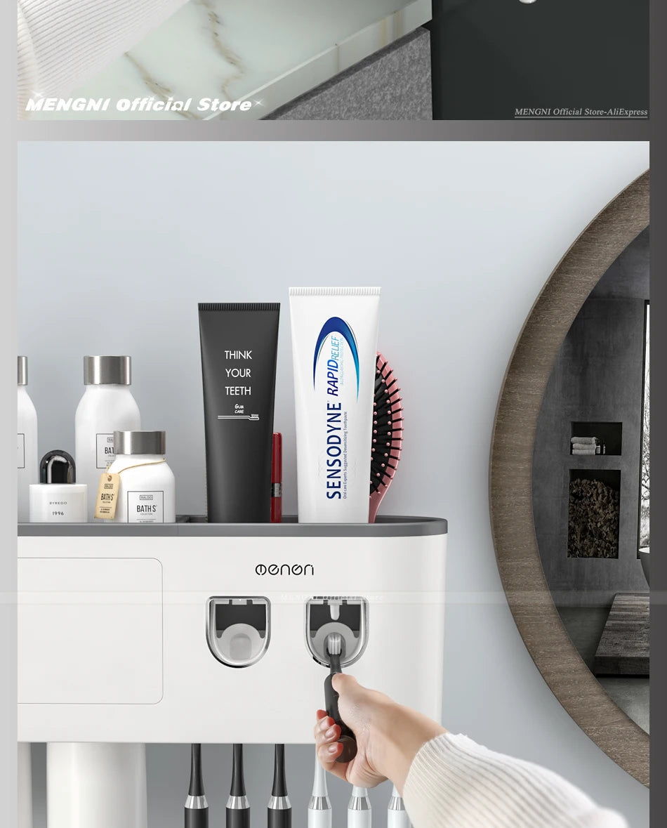 Magnetic Adsorption Inverted Toothbrush Holder Automatic Toothpaste Squeezer Storage Rack