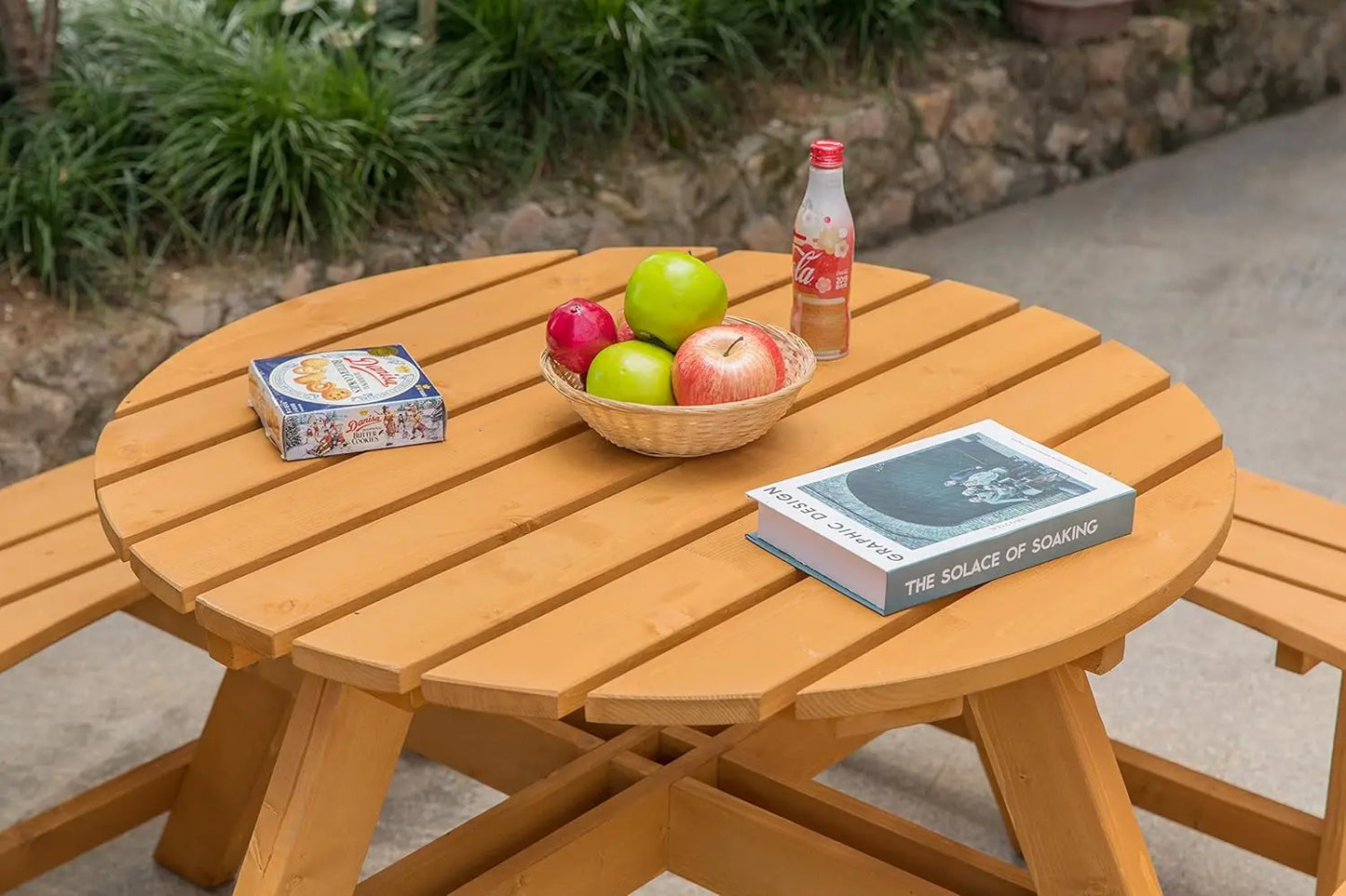 Outdoor Patio Garden Round Picnic Table with Bench