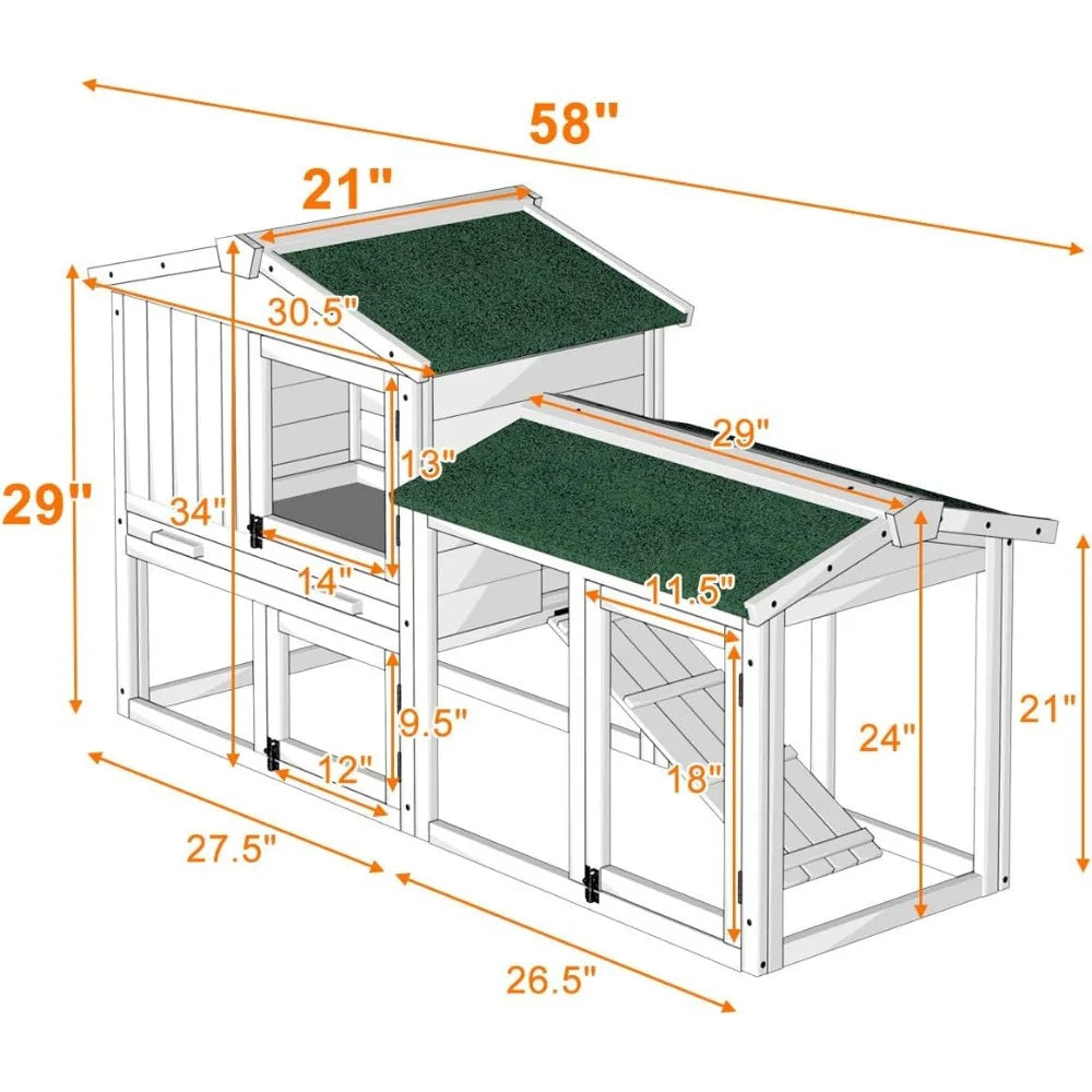 Large Chicken Coop, 58‘’ Wooden Hen House Outdoor Backyard Garden Bunny Rabbit Hutch with Ventilation Door, Removable Tray