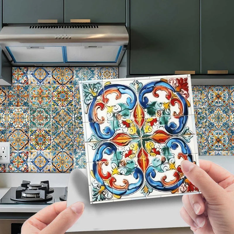 24PCS Moroccan Style Tile Sticker Removable Decals Backsplash