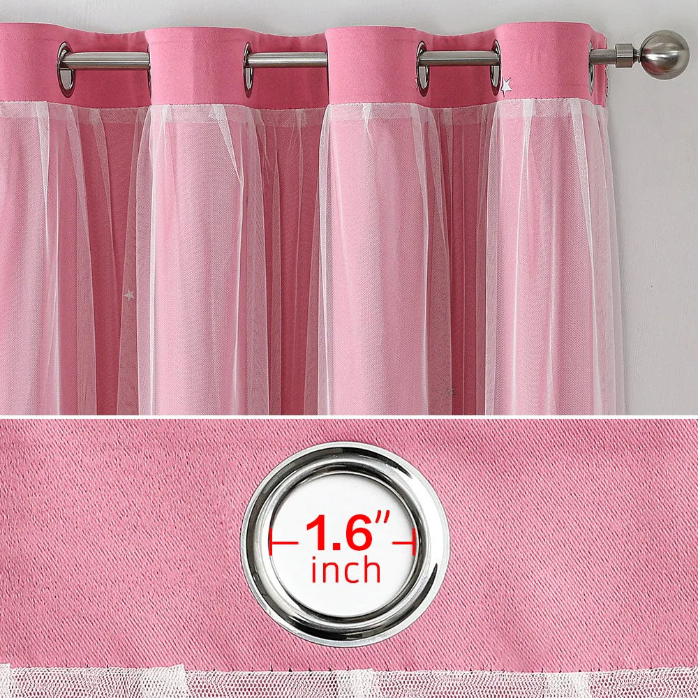 Girls Bedroom High Blackout Curtains Grommet Double Layer Sheer Overlay